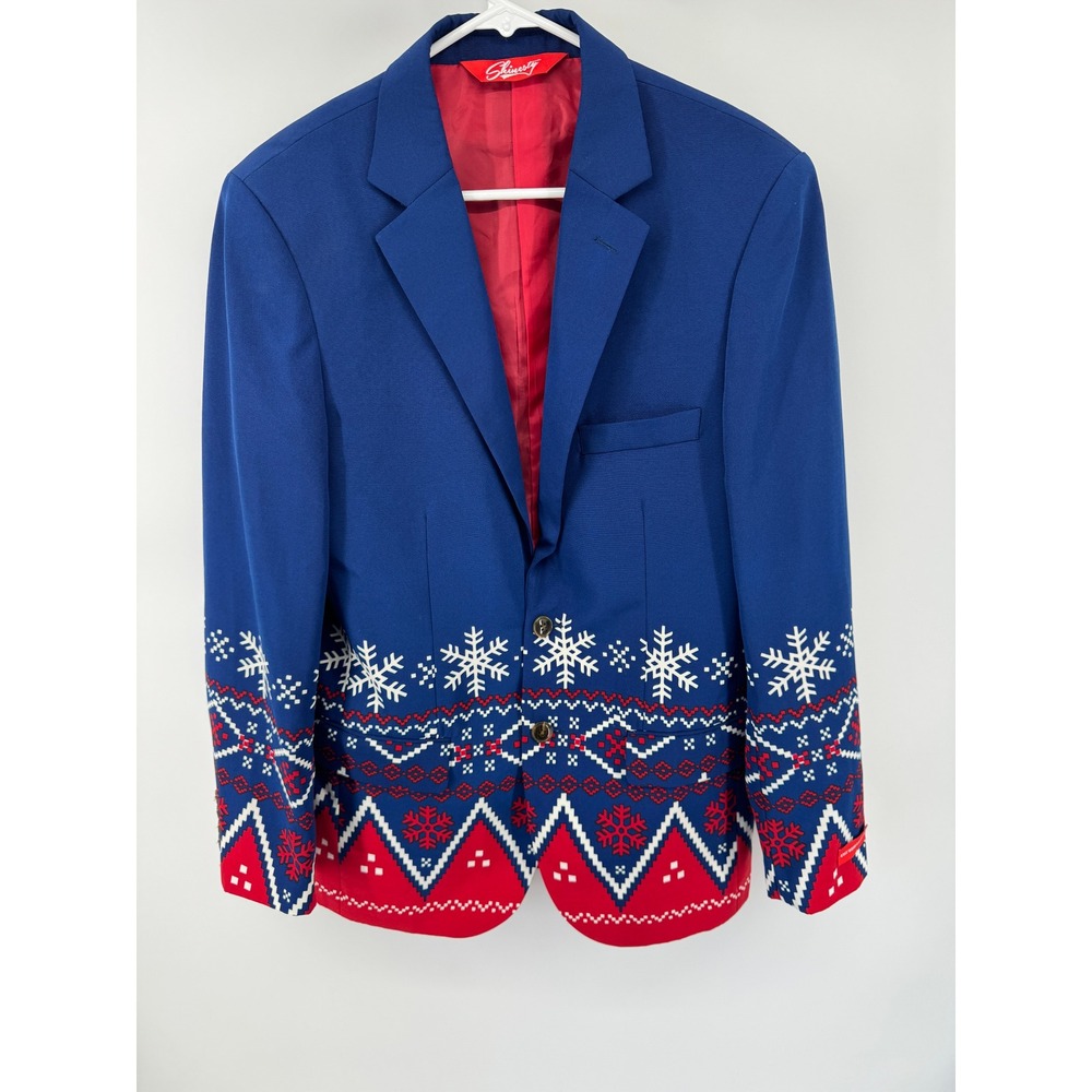 Shinesty Mens Blue Christmas Fair Isle Snowflake Holiday Blazer Suit Jacket
